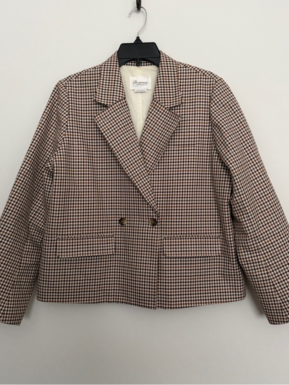 Bonpoint Brown & Cream Houndstooth Double-Breasted Jacket Size 40 FR ( 8 US )
